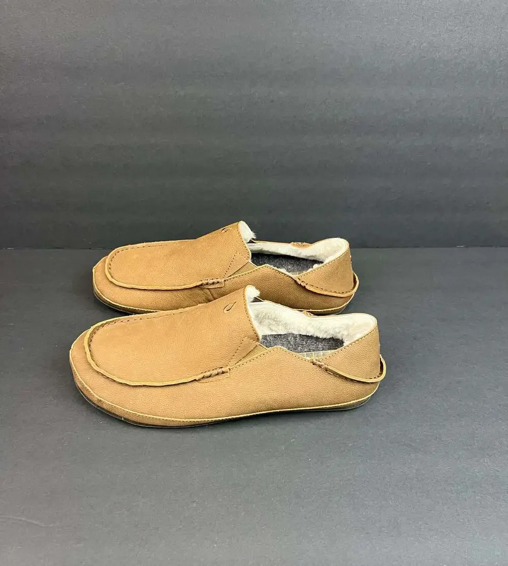 OluKai Moloa Men's Leather Shearling Lined Slippers US 11 Euro 44